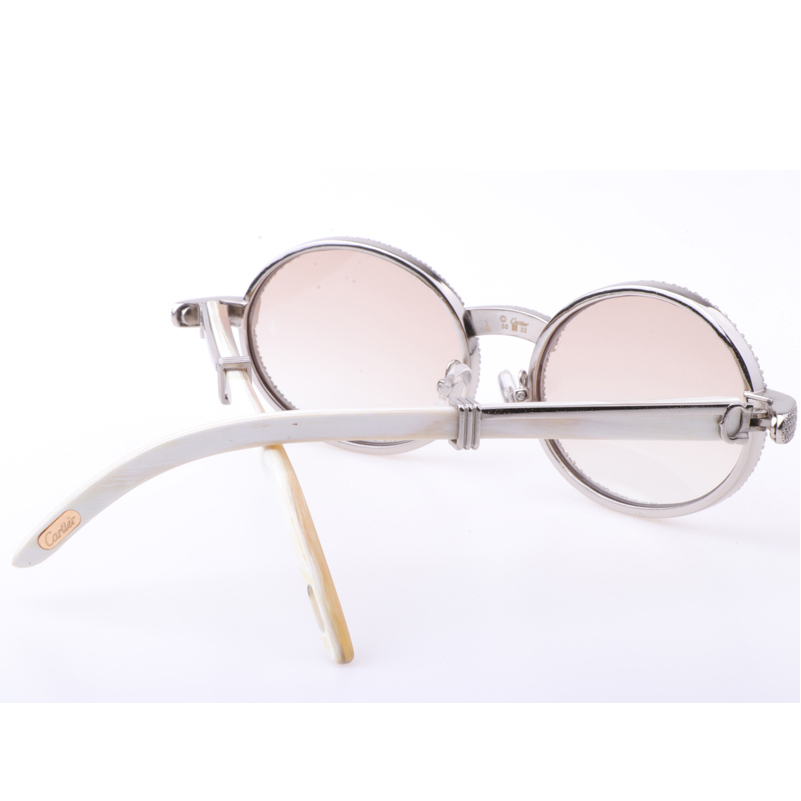 Cartier  7550178 55-22 New Full Diamond White Buffalo Sunglasses In Silver Brown - FashionPlug