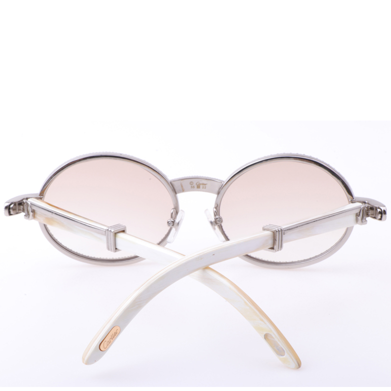 Cartier  7550178 55-22 New Full Diamond White Buffalo Sunglasses In Silver Brown - FashionPlug