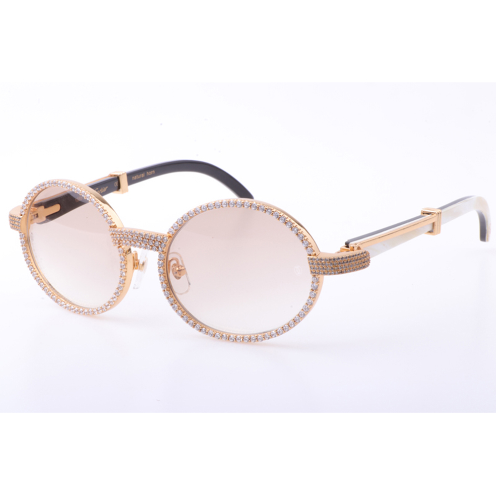 Cartier 7550178 55-22 New Full Diamond White Mix Black Buffalo Sunglasses In Gold Brown - FashionPlug