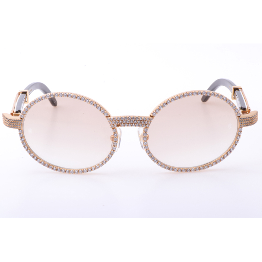 Cartier 7550178 55-22 New Full Diamond White Mix Black Buffalo Sunglasses In Gold Brown - FashionPlug