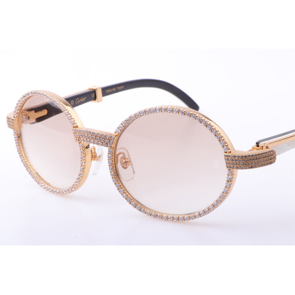 Cartier 7550178 55-22 New Full Diamond White Mix Black Buffalo Sunglasses In Gold Brown - FashionPlug