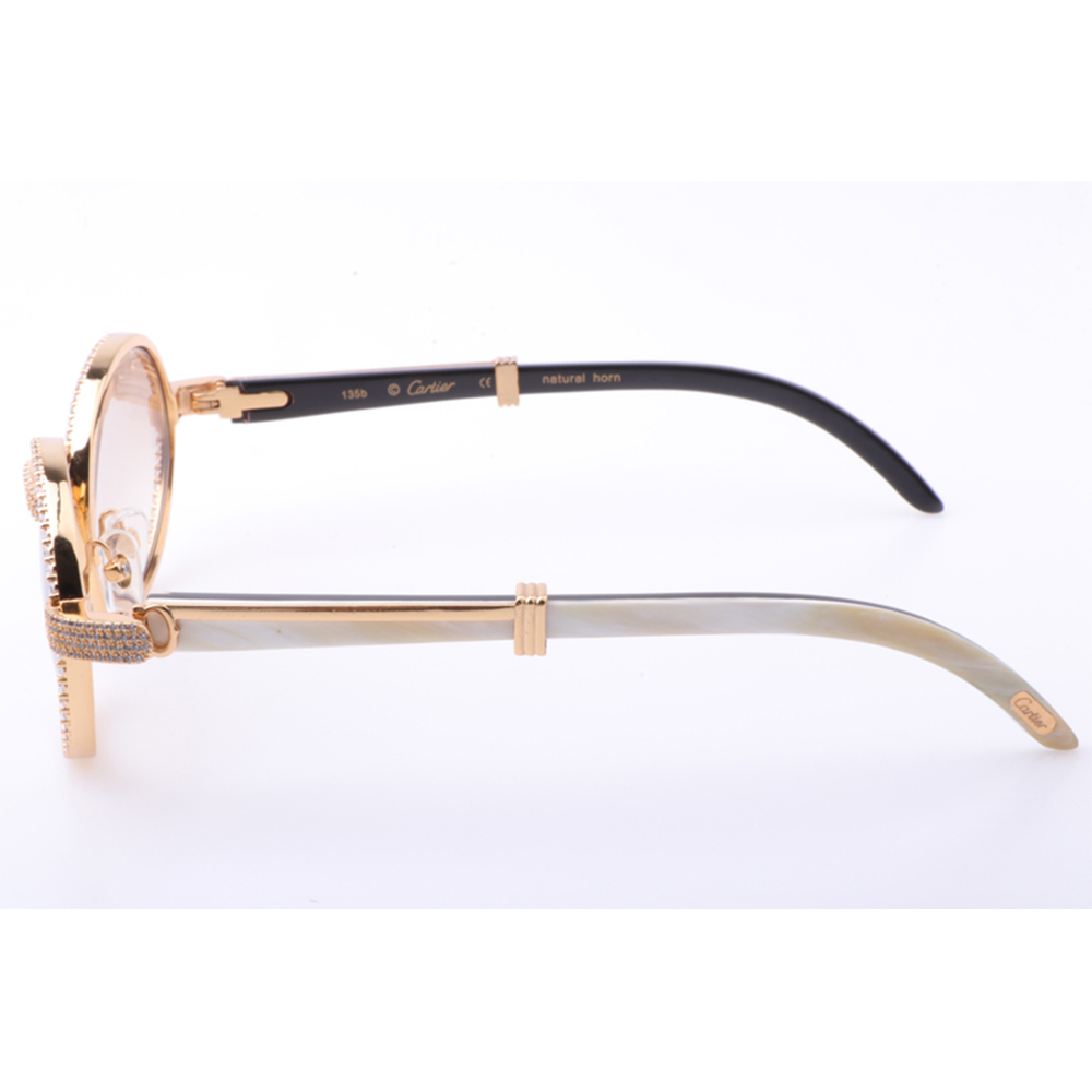 Cartier 7550178 55-22 New Full Diamond White Mix Black Buffalo Sunglasses In Gold Brown - FashionPlug
