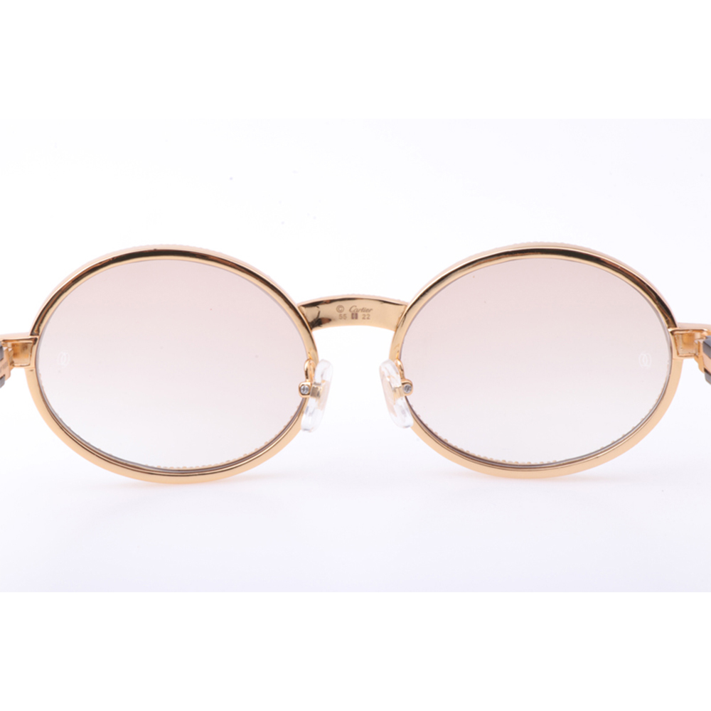 Cartier 7550178 55-22 New Full Diamond White Mix Black Buffalo Sunglasses In Gold Brown - FashionPlug