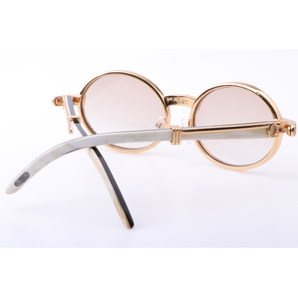 Cartier 7550178 55-22 New Full Diamond White Mix Black Buffalo Sunglasses In Gold Brown - FashionPlug