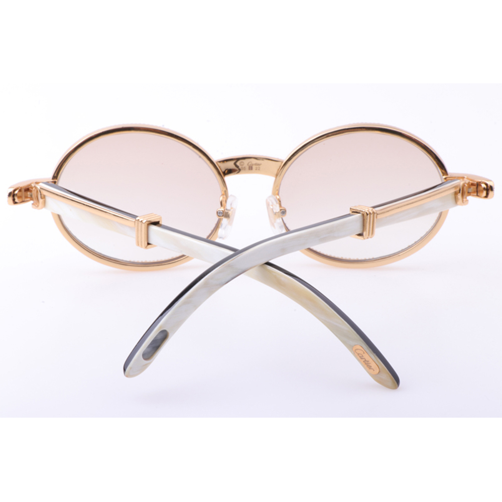 Cartier 7550178 55-22 New Full Diamond White Mix Black Buffalo Sunglasses In Gold Brown - FashionPlug