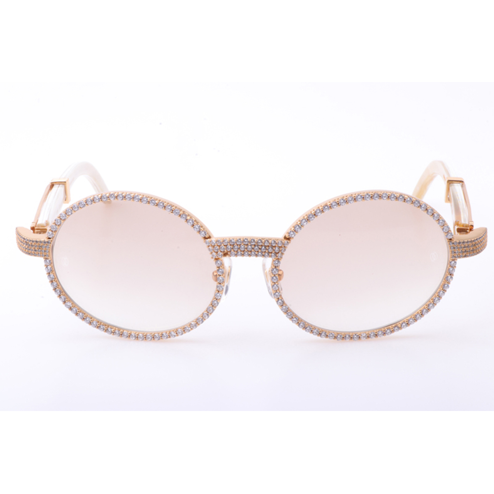 Cartier 7550178 55-22 New Full Diamond White Buffalo Sunglasses In Gold Brown - FashionPlug