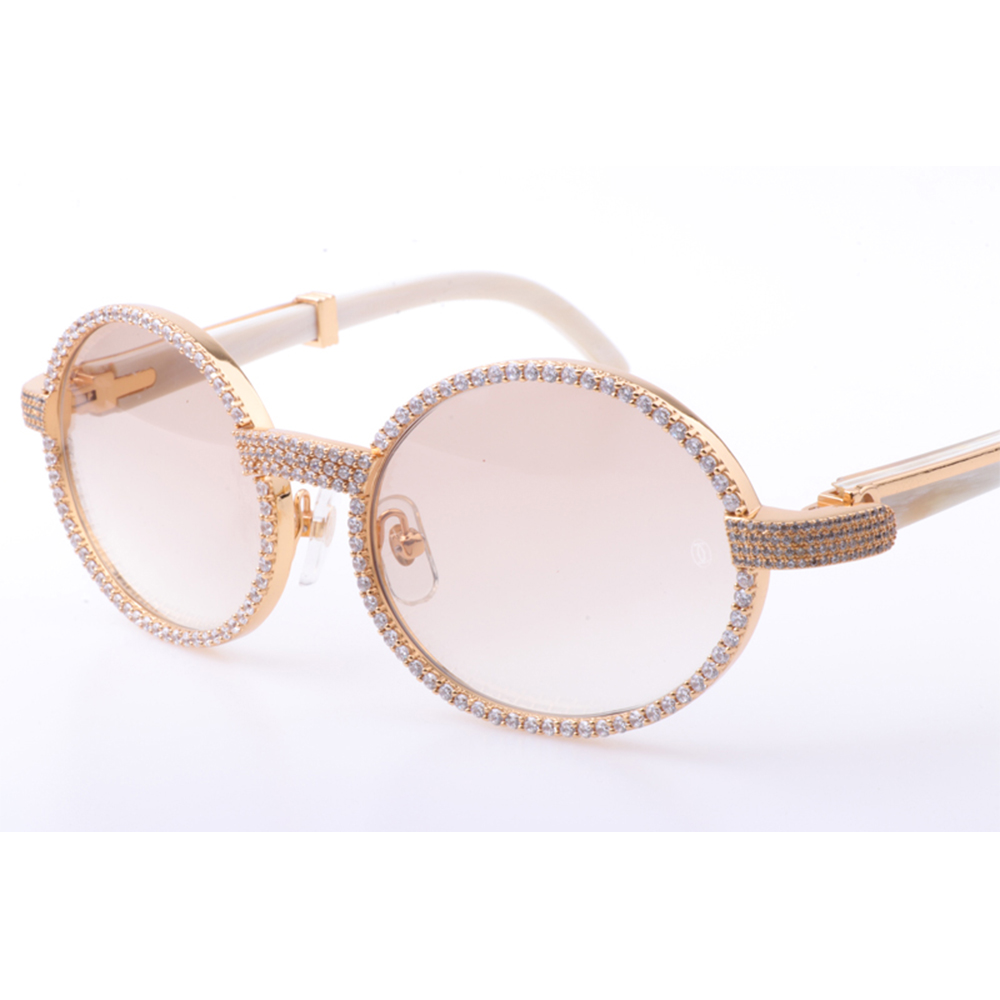 Cartier 7550178 55-22 New Full Diamond White Buffalo Sunglasses In Gold Brown - FashionPlug