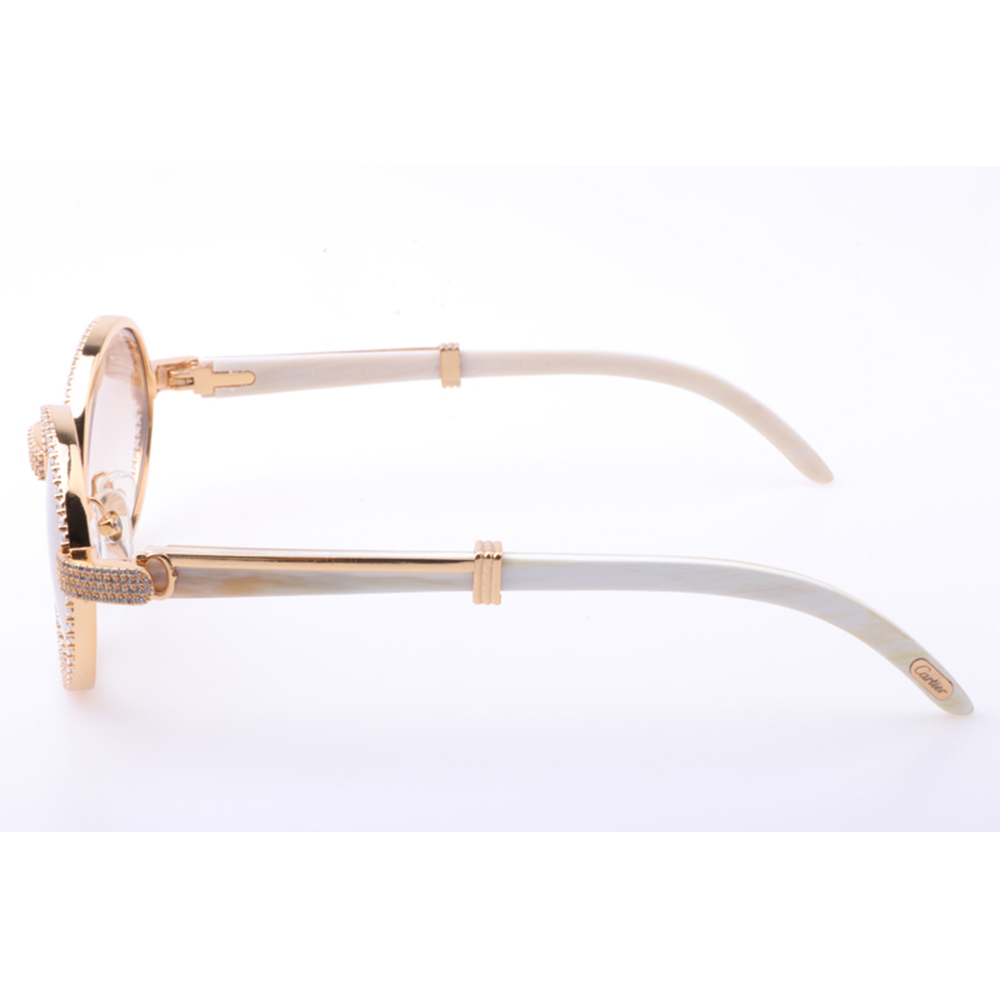 Cartier 7550178 55-22 New Full Diamond White Buffalo Sunglasses In Gold Brown - FashionPlug