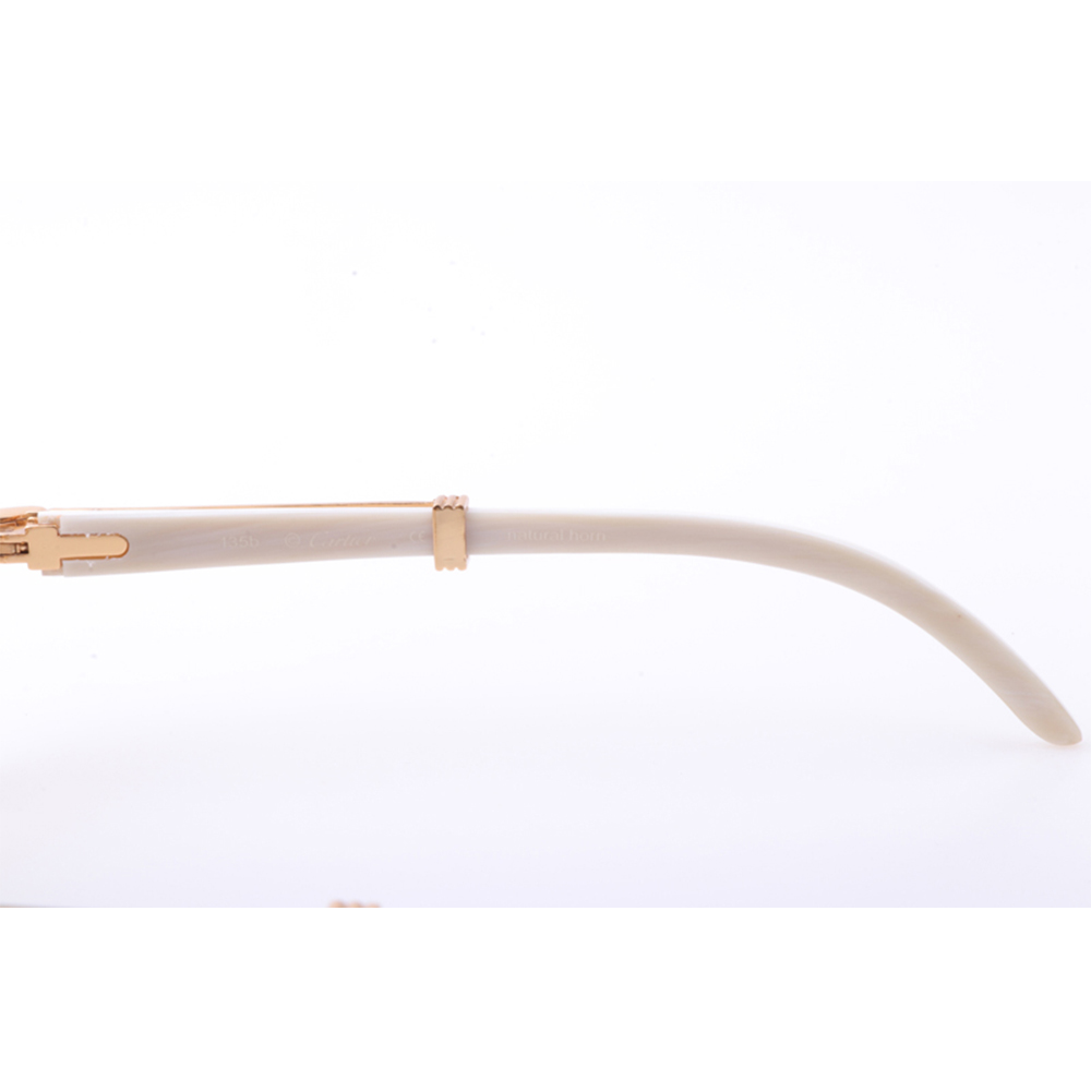 Cartier 7550178 55-22 New Full Diamond White Buffalo Sunglasses In Gold Brown - FashionPlug