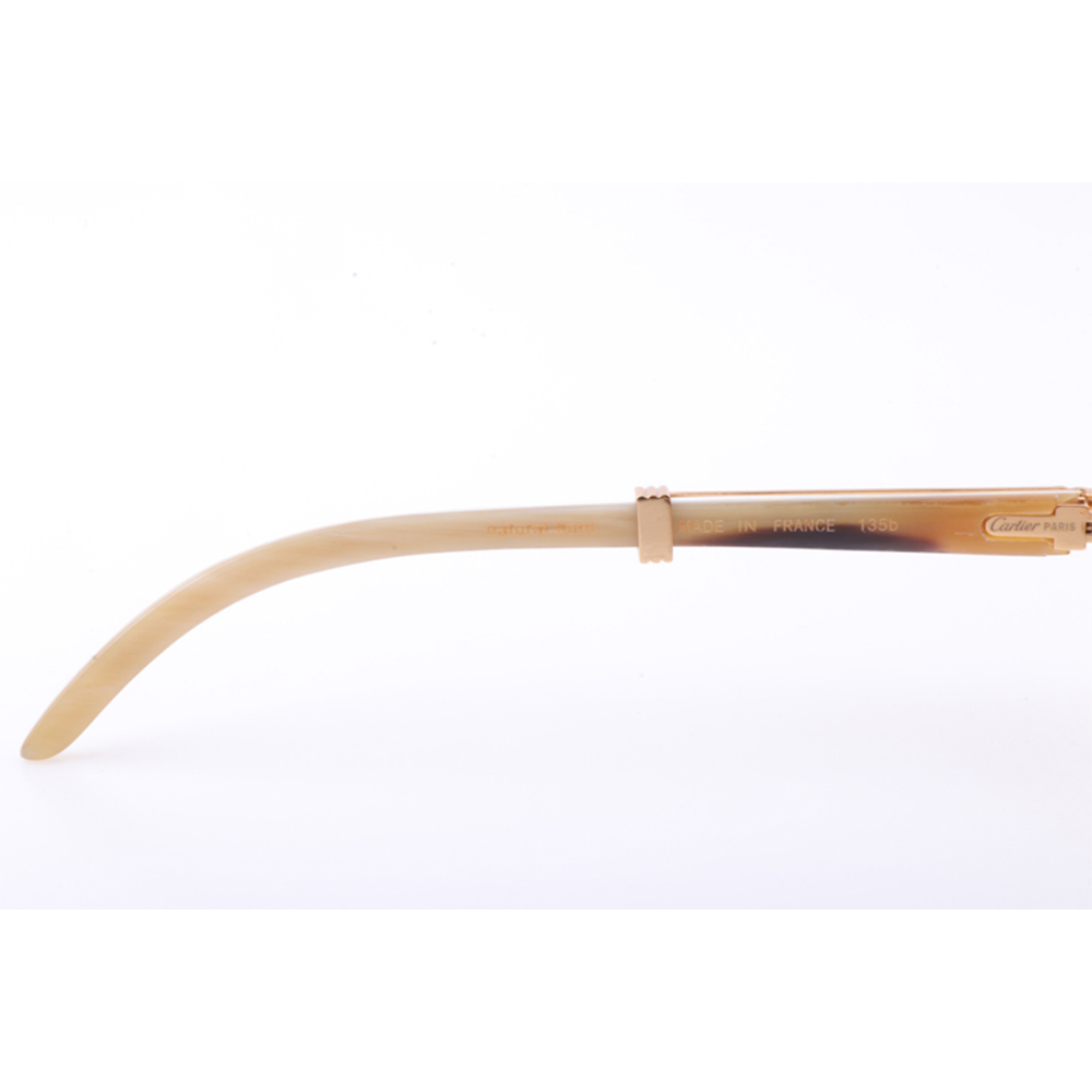 Cartier 7550178 55-22 New Full Diamond White Buffalo Sunglasses In Gold Brown - FashionPlug
