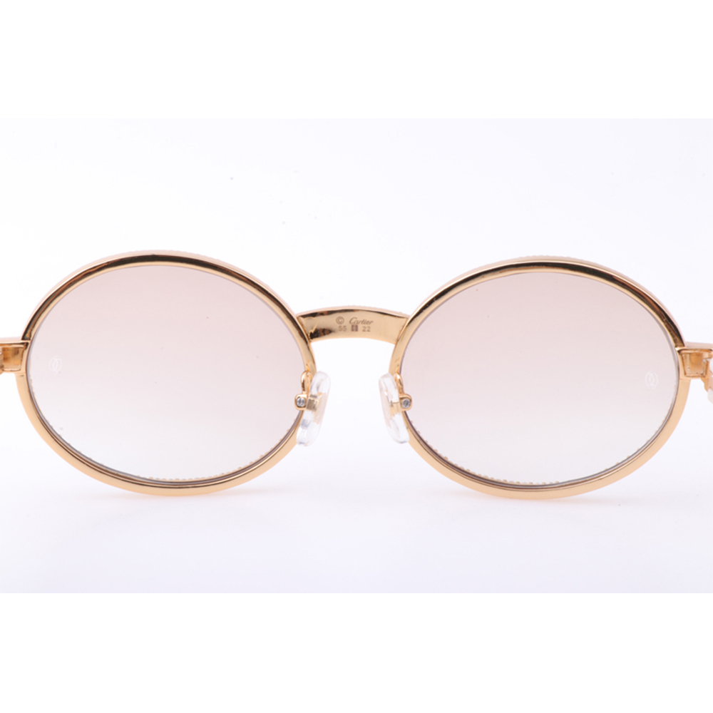 Cartier 7550178 55-22 New Full Diamond White Buffalo Sunglasses In Gold Brown - FashionPlug
