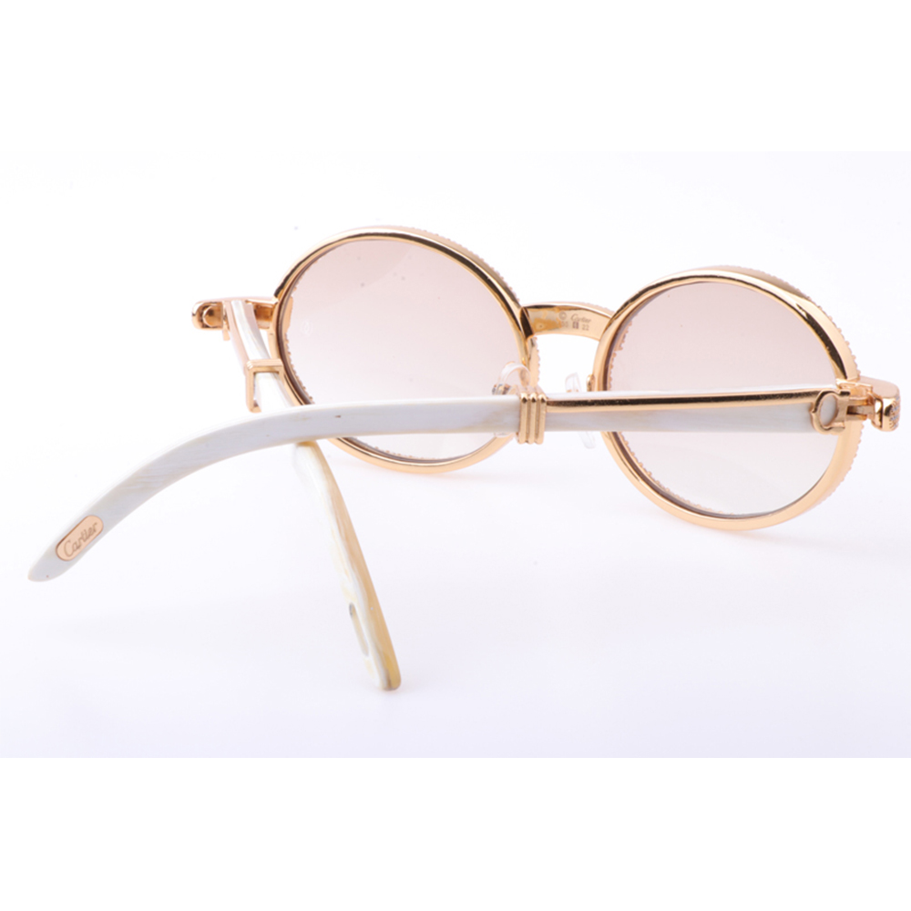 Cartier 7550178 55-22 New Full Diamond White Buffalo Sunglasses In Gold Brown - FashionPlug