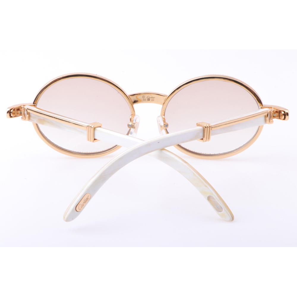 Cartier 7550178 55-22 New Full Diamond White Buffalo Sunglasses In Gold Brown - FashionPlug