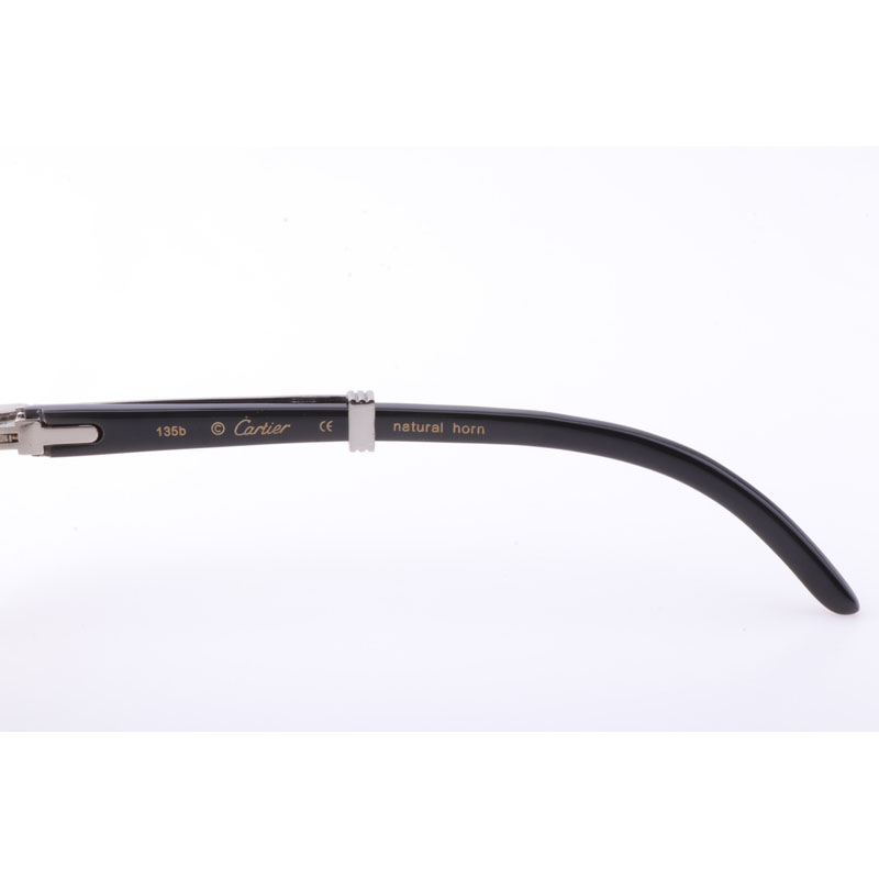 Cartier  7550178 55-22 New Full Diamond Black Buffalo Sunglasses In Silver Brown - FashionPlug