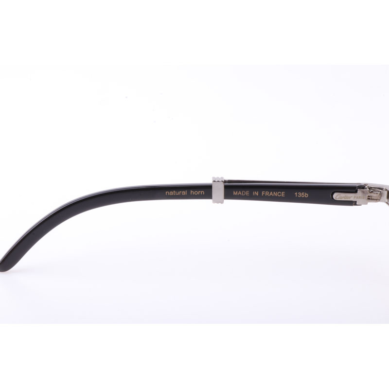 Cartier  7550178 55-22 New Full Diamond Black Buffalo Sunglasses In Silver Brown - FashionPlug