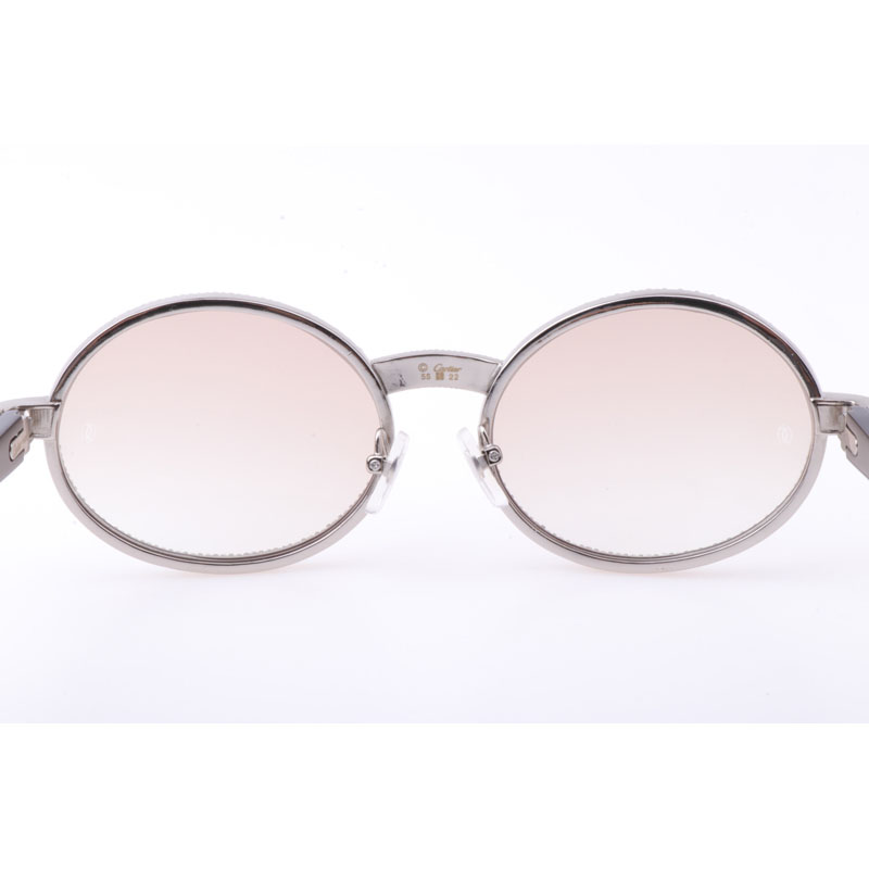 Cartier  7550178 55-22 New Full Diamond Black Buffalo Sunglasses In Silver Brown - FashionPlug