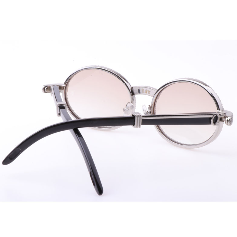 Cartier  7550178 55-22 New Full Diamond Black Buffalo Sunglasses In Silver Brown - FashionPlug