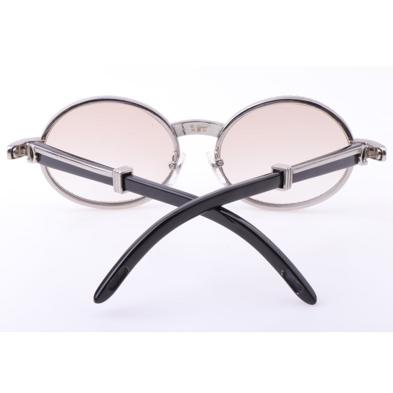 Cartier  7550178 55-22 New Full Diamond Black Buffalo Sunglasses In Silver Brown - FashionPlug