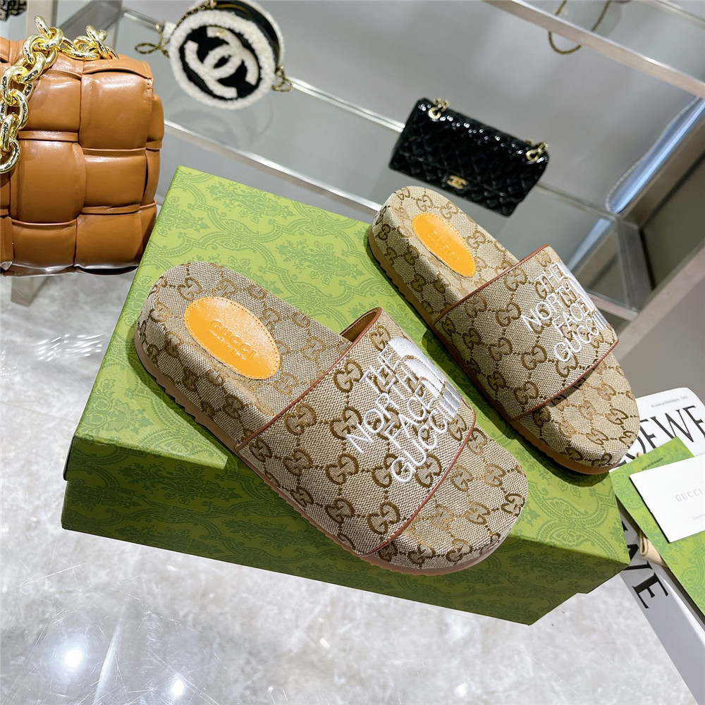 Gucci X The North Face GG Logo Slides - FashionPlug
