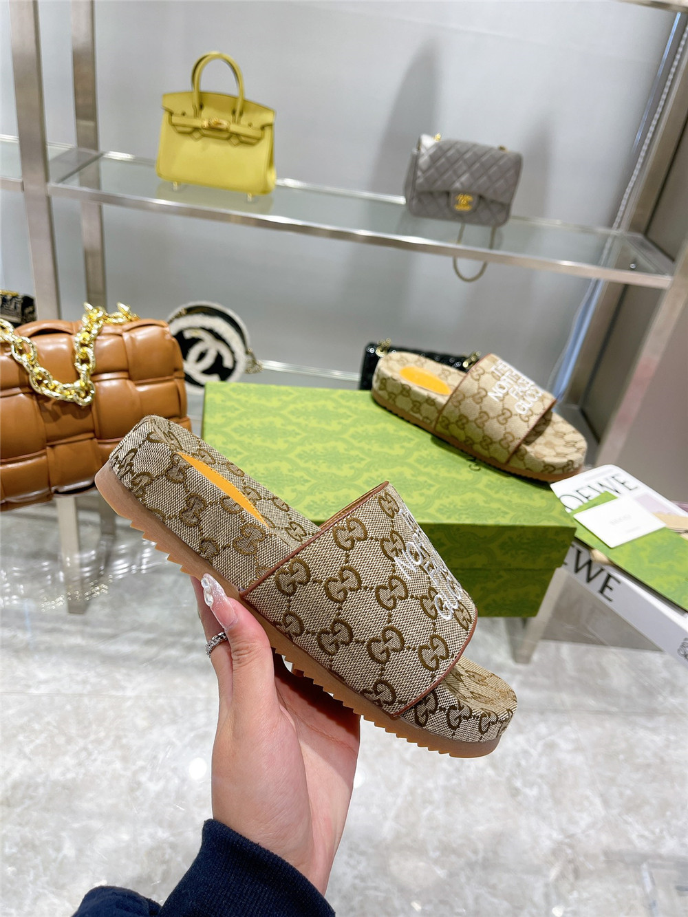 Gucci X The North Face GG Logo Slides - FashionPlug