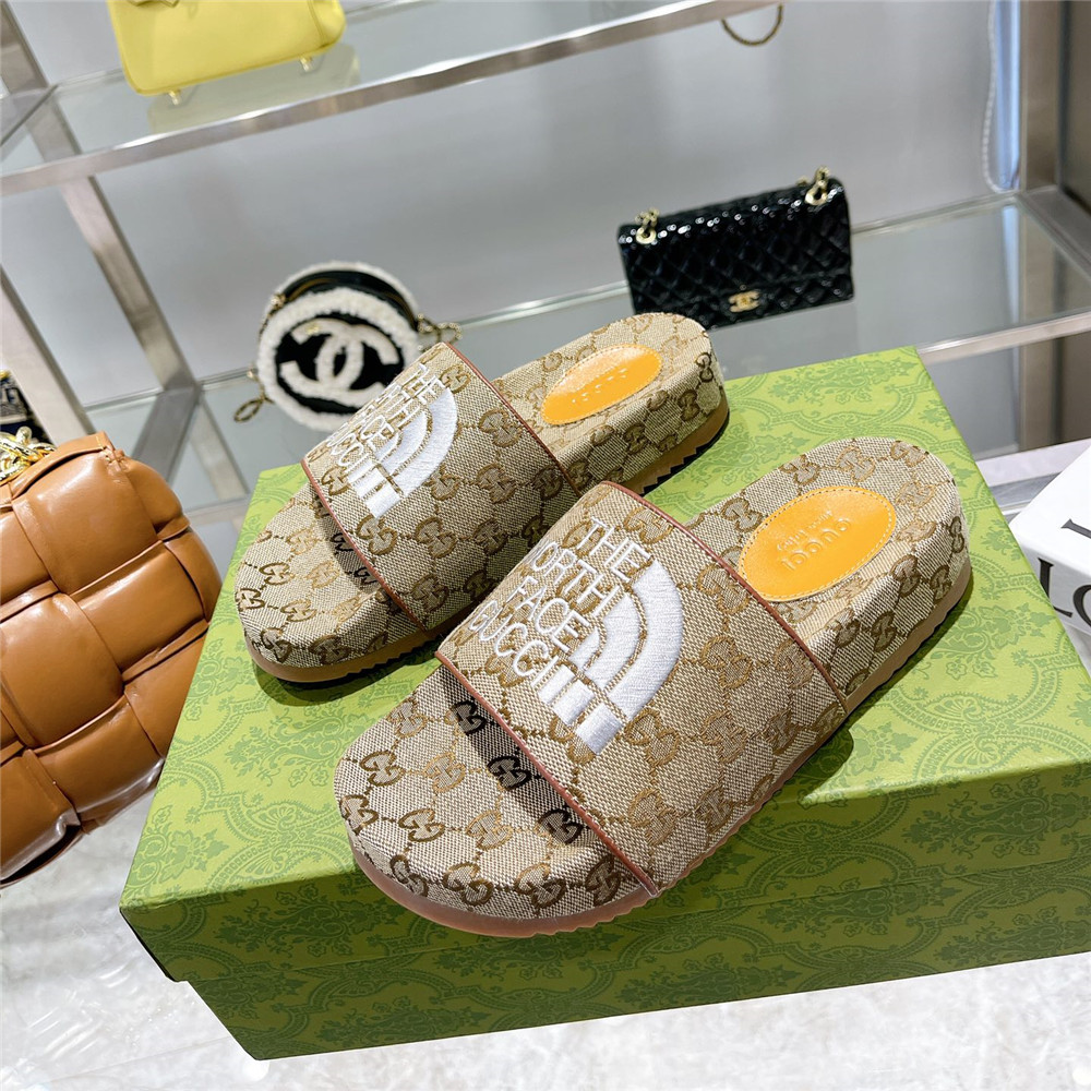 Gucci X The North Face GG Logo Slides - FashionPlug