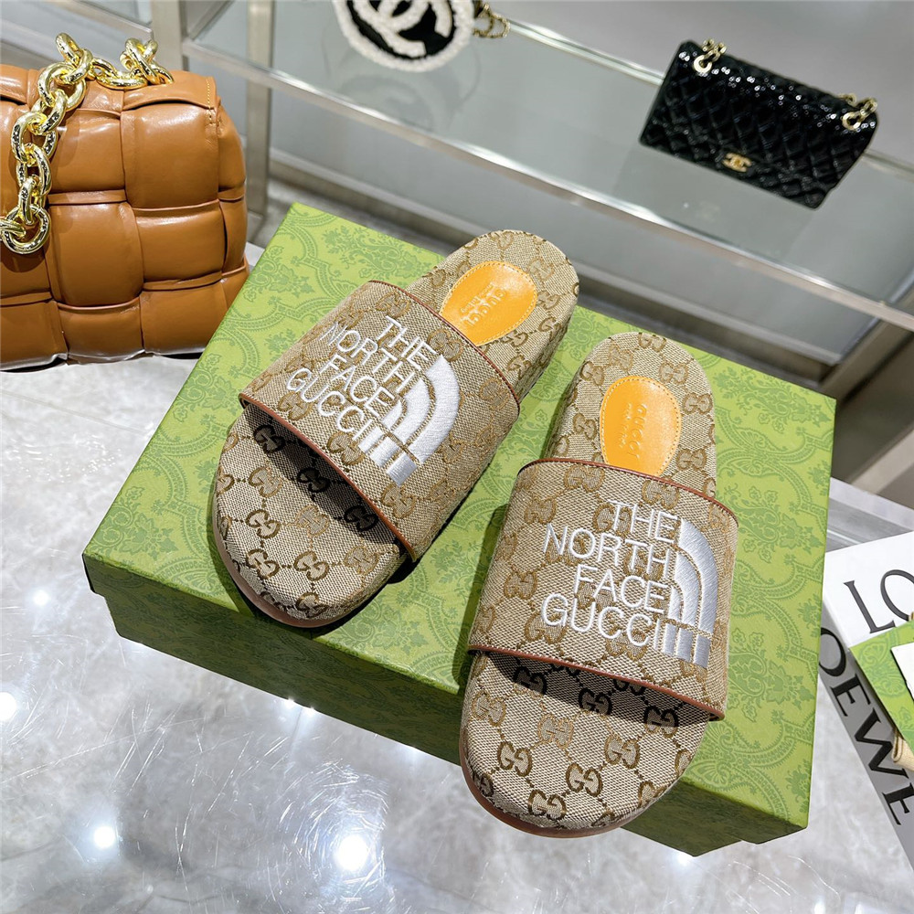 Gucci X The North Face GG Logo Slides - FashionPlug