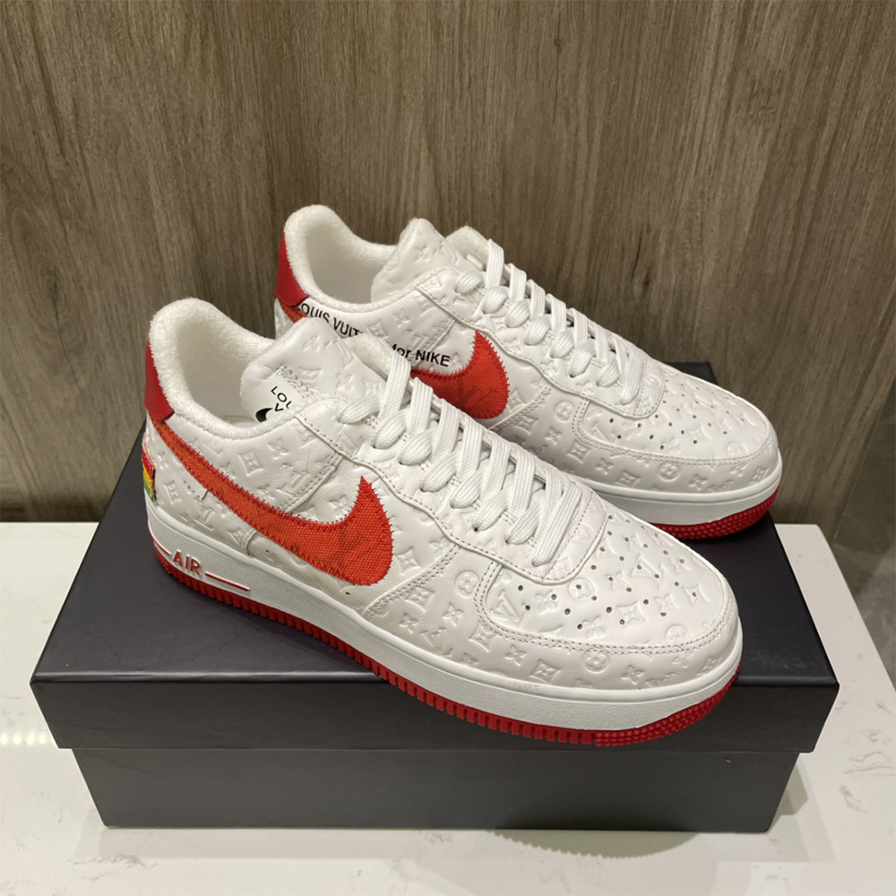 Louis Vuitton X Nike Air Force 1 Sneaker In White&Red - FashionPlug