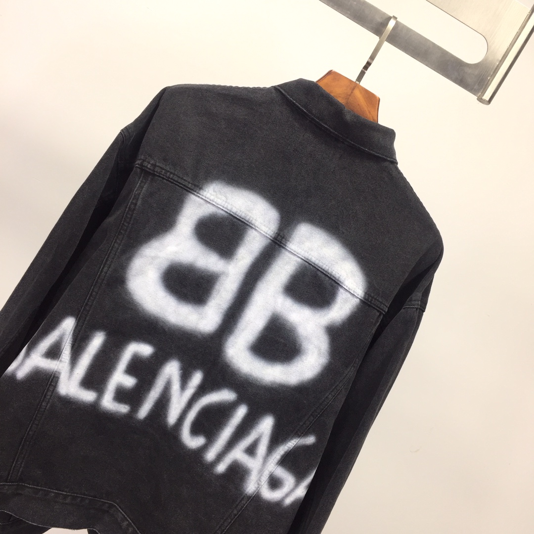  Balenciaga Spray Paint Logo Denim Jacket - FashionPlug