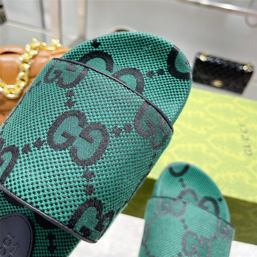 Gucci  Green GG Logo Slides - FashionPlug
