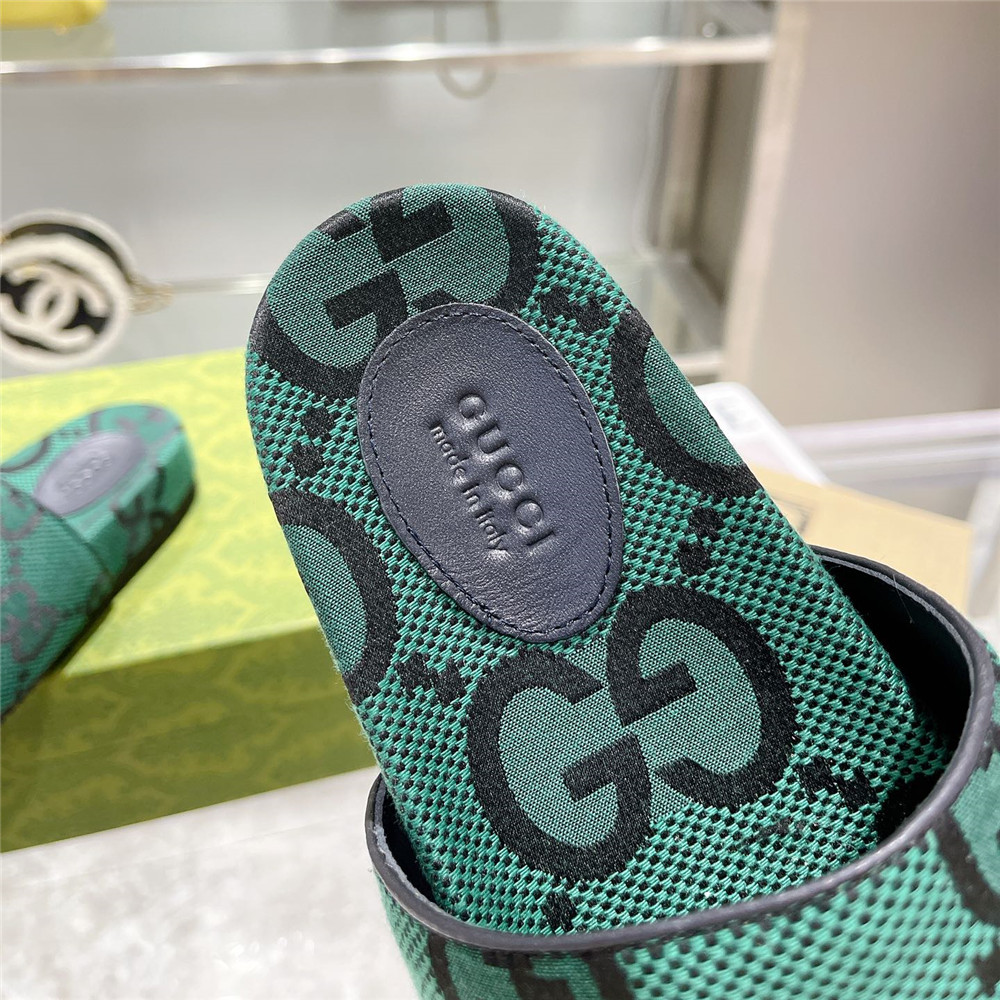 Gucci  Green GG Logo Slides - FashionPlug