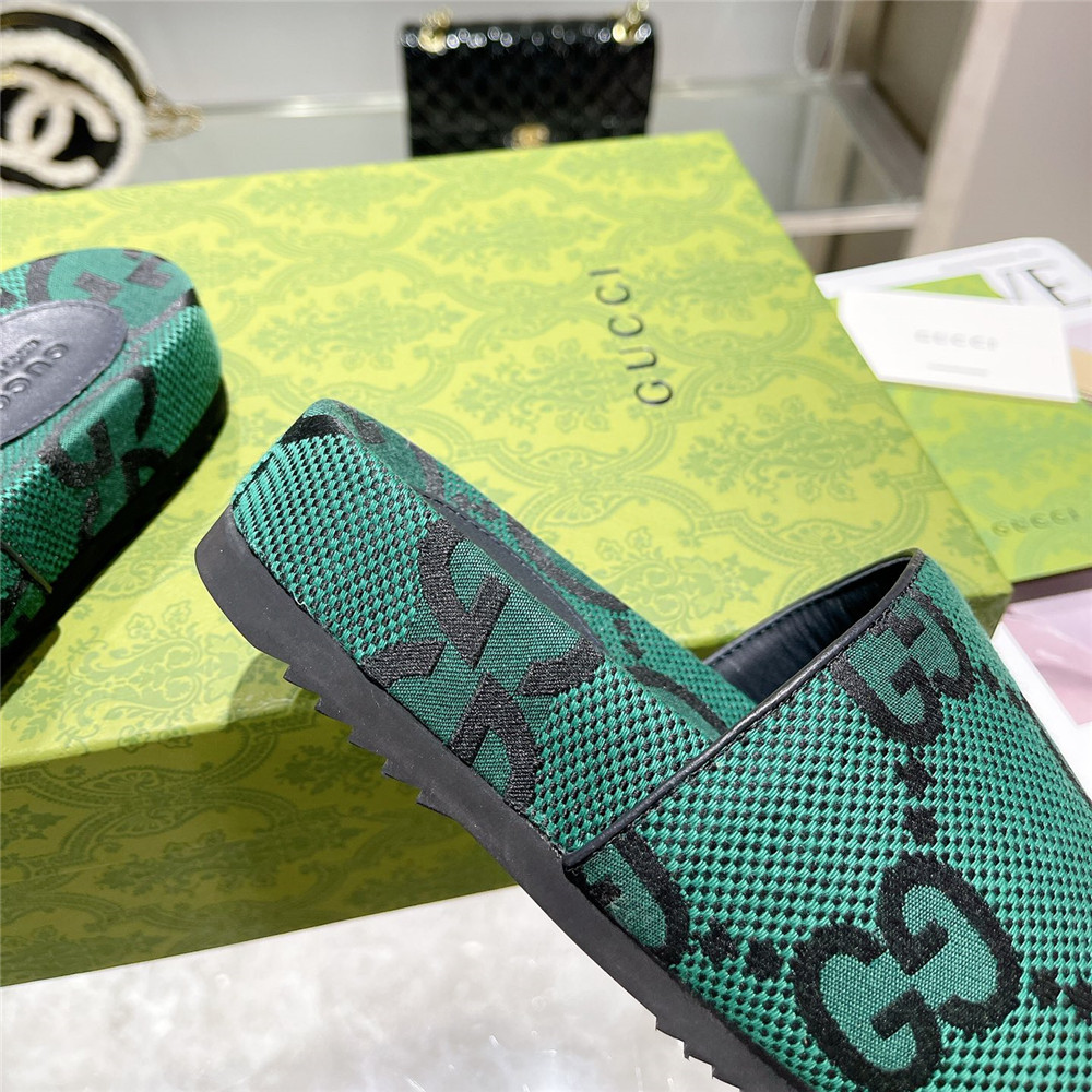 Gucci  Green GG Logo Slides - FashionPlug