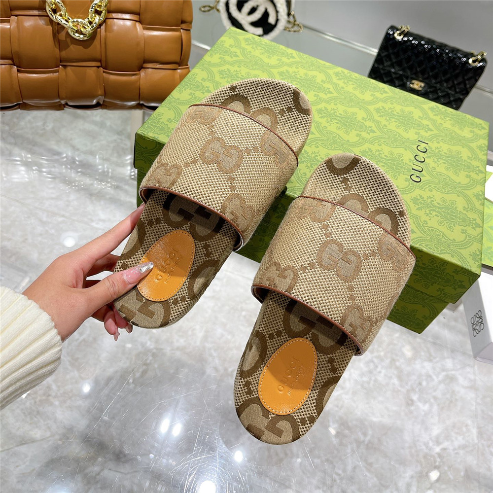 Men's GG Canvas Slide Sandal(Beige) - FashionPlug