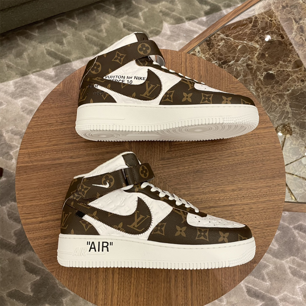 Louis Vuitton X Nike Air Force 1 Mid-Top Monogram Sneaker - FashionPlug