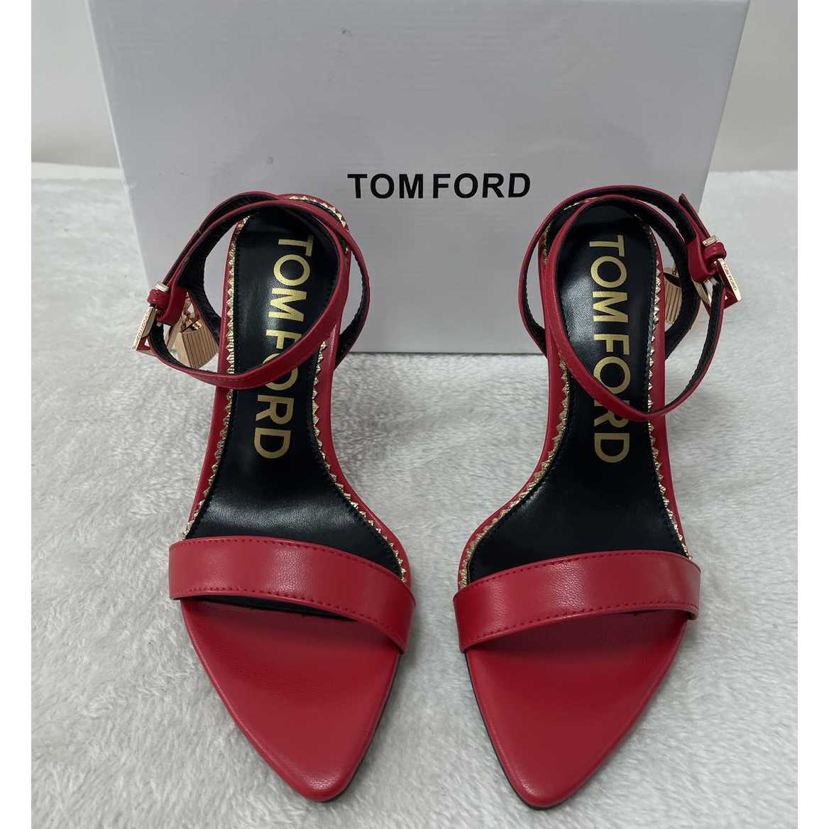 Tom Ford Shiny Leather Padlock Pointy Naked Sandal - FashionPlug