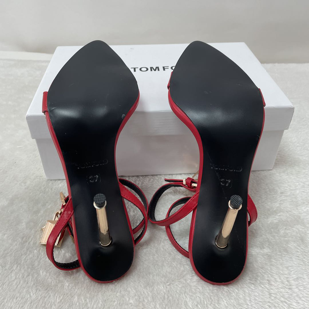 Tom Ford Shiny Leather Padlock Pointy Naked Sandal - FashionPlug