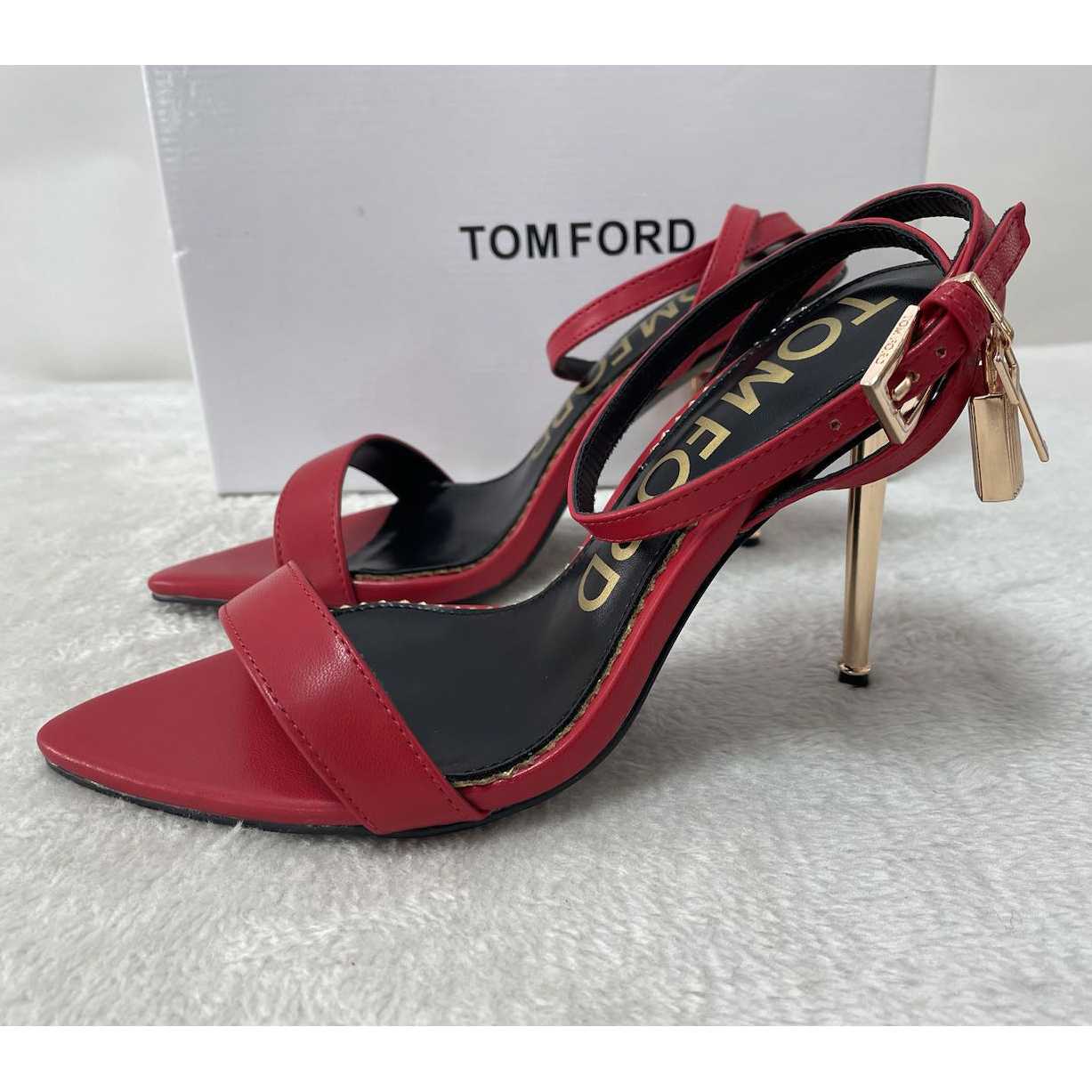 Tom Ford Shiny Leather Padlock Pointy Naked Sandal - FashionPlug