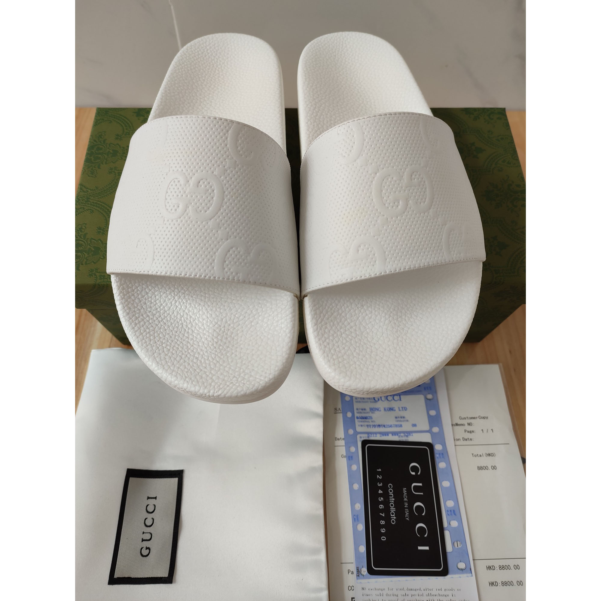 Gucci Logo Rubber Slide Sandal In White - FashionPlug