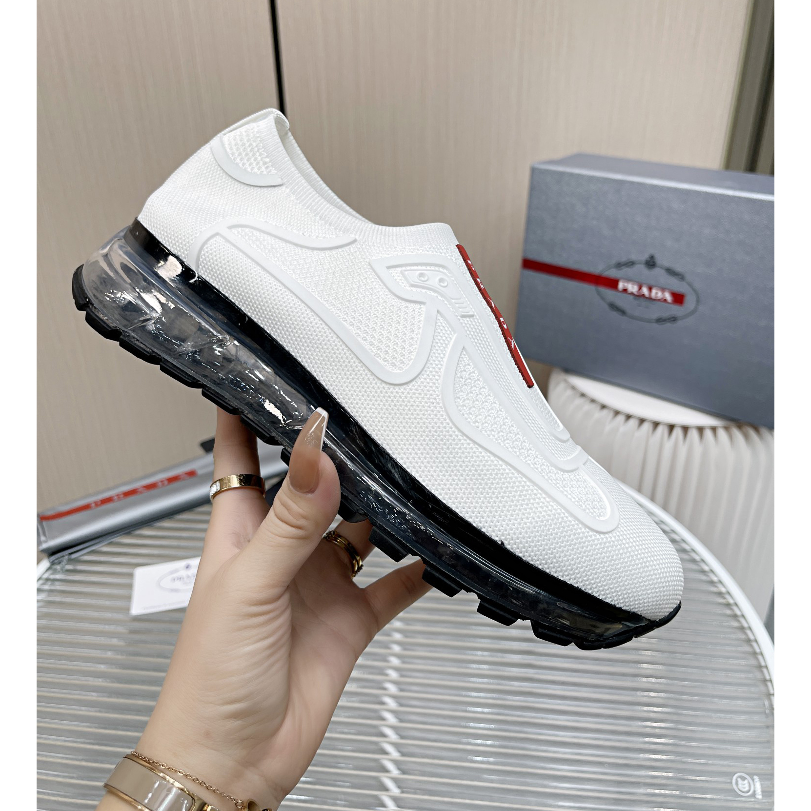 Prada Logo Sneakers In White - FashionPlug