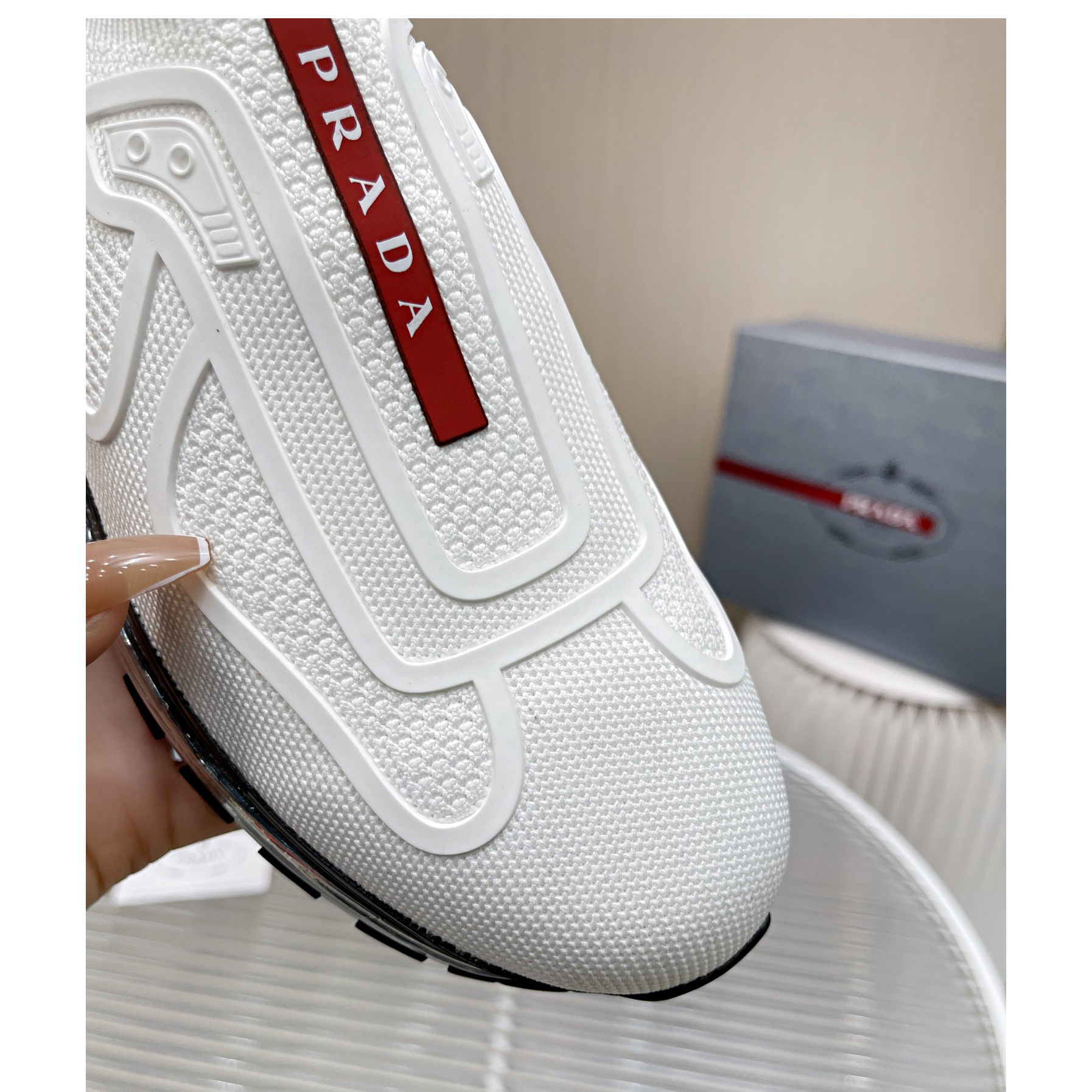 Prada Logo Sneakers In White - FashionPlug