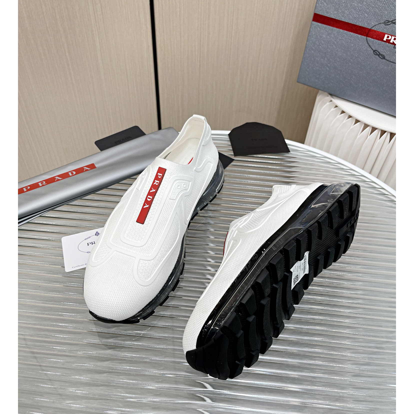 Prada Logo Sneakers In White - FashionPlug