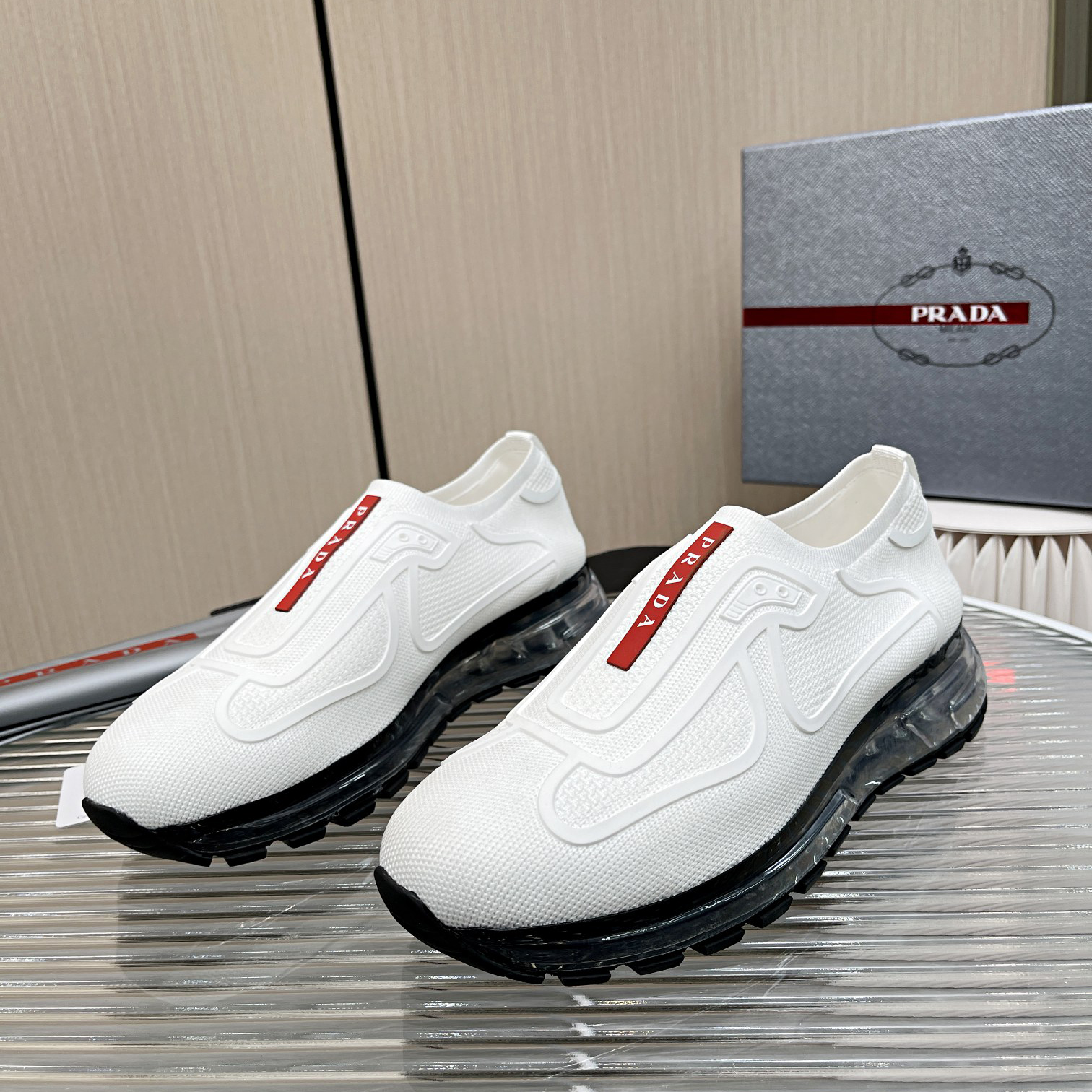 Prada Logo Sneakers In White - FashionPlug