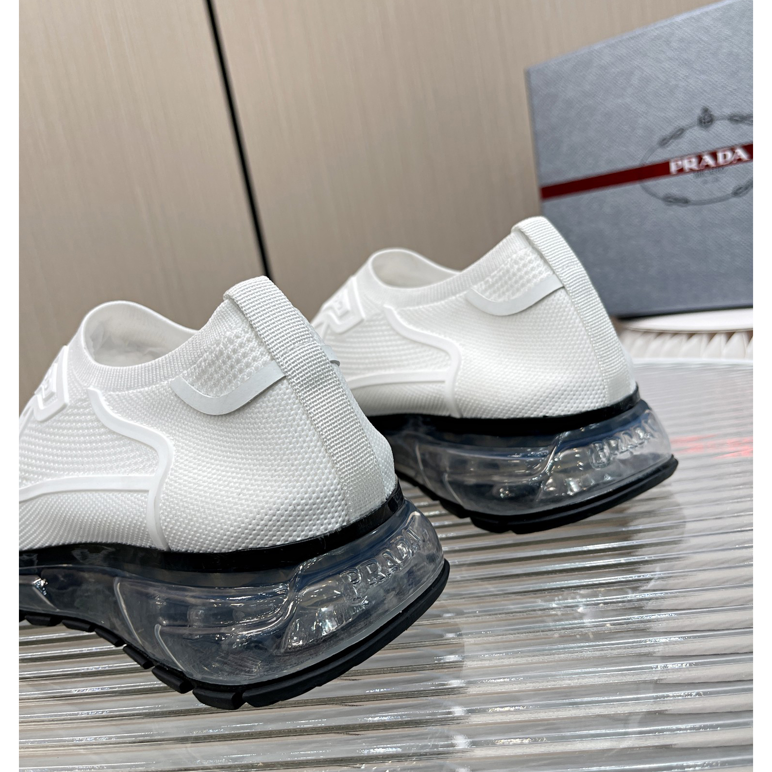 Prada Logo Sneakers In White - FashionPlug