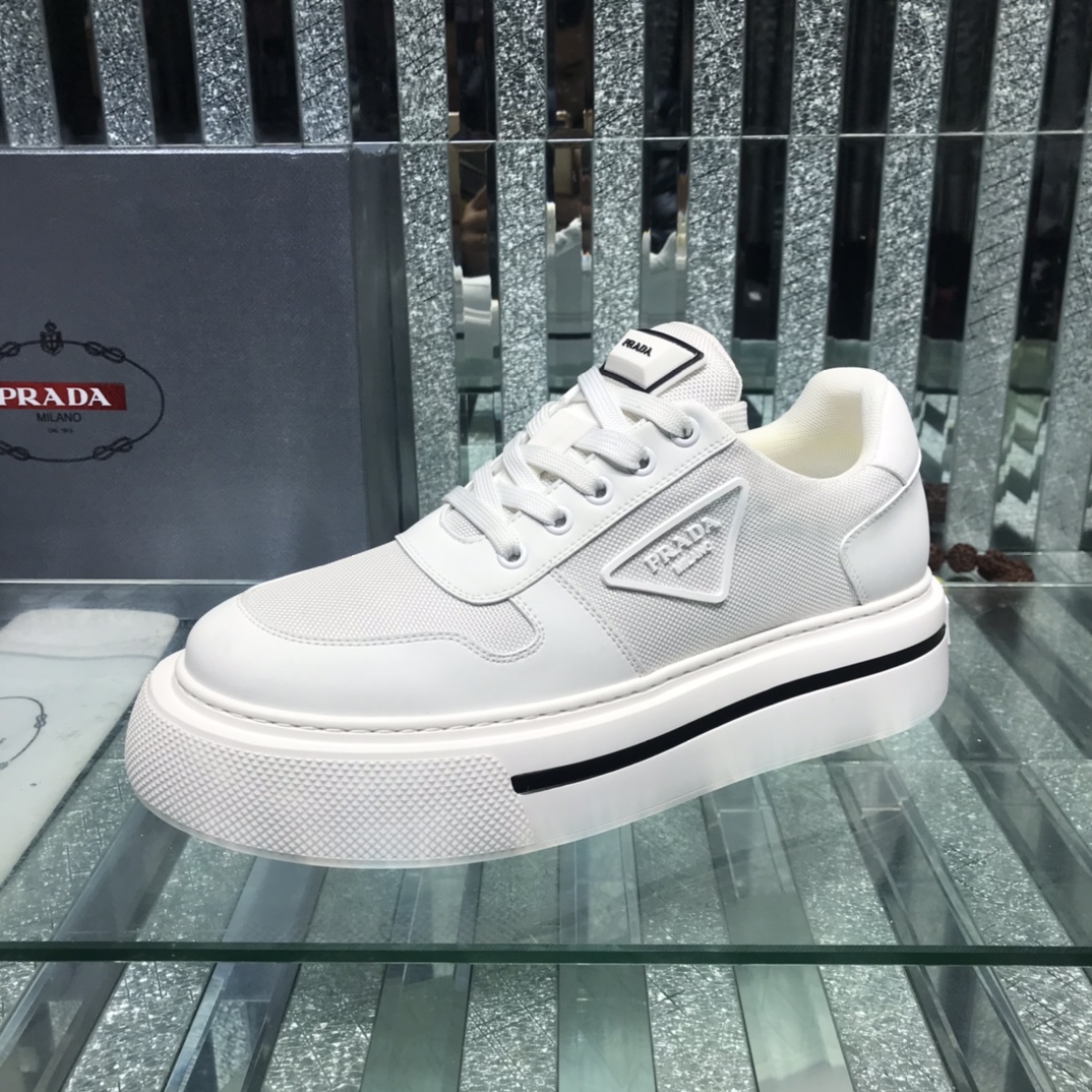 Prada Logo Sneakers In White - FashionPlug