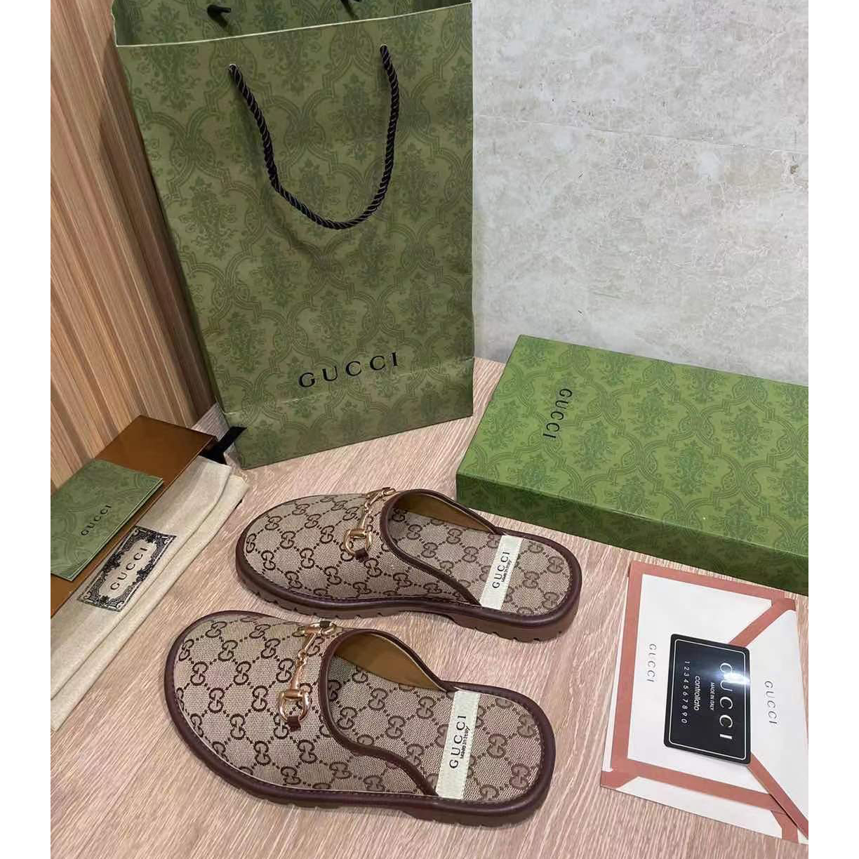 Gucci Beige & Brown GG Horsebit Slip-On Loafers - FashionPlug
