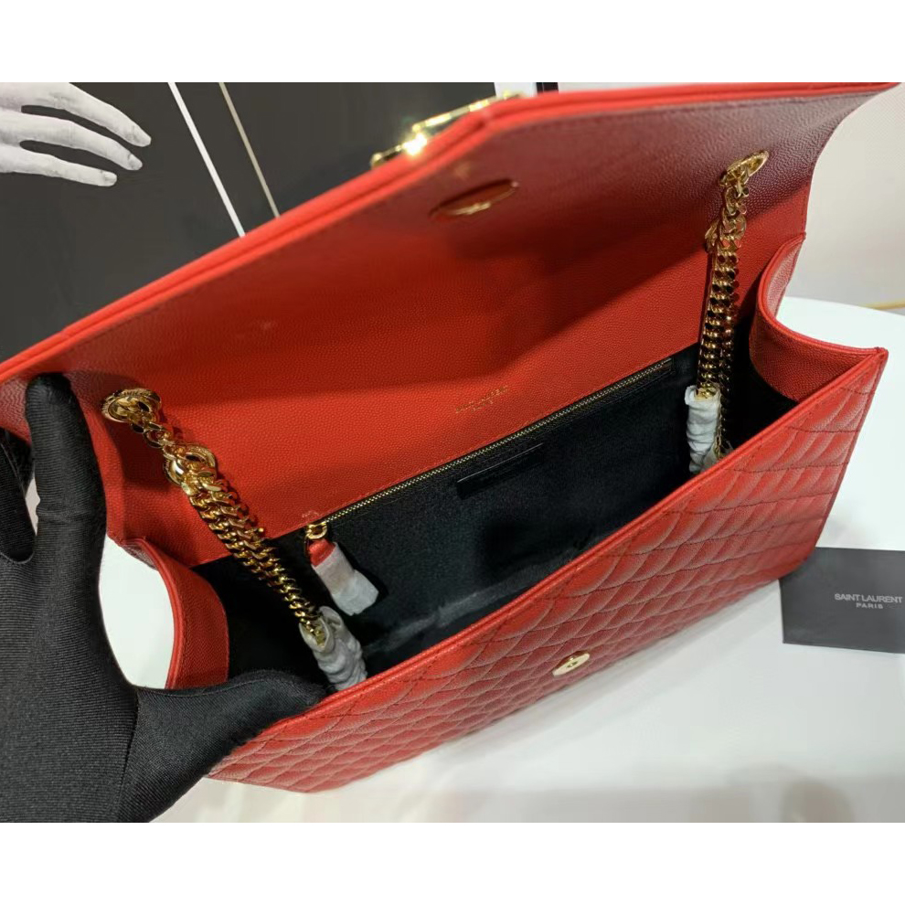 Saint Laurent Envelope Large Bag In Mix Matelasse Grain De Poudre Emboosed Leather - FashionPlug