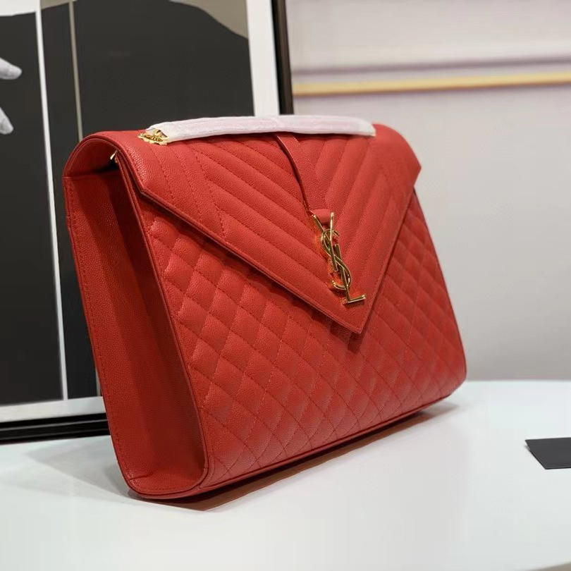 Saint Laurent Envelope Large Bag In Mix Matelasse Grain De Poudre Emboosed Leather - FashionPlug