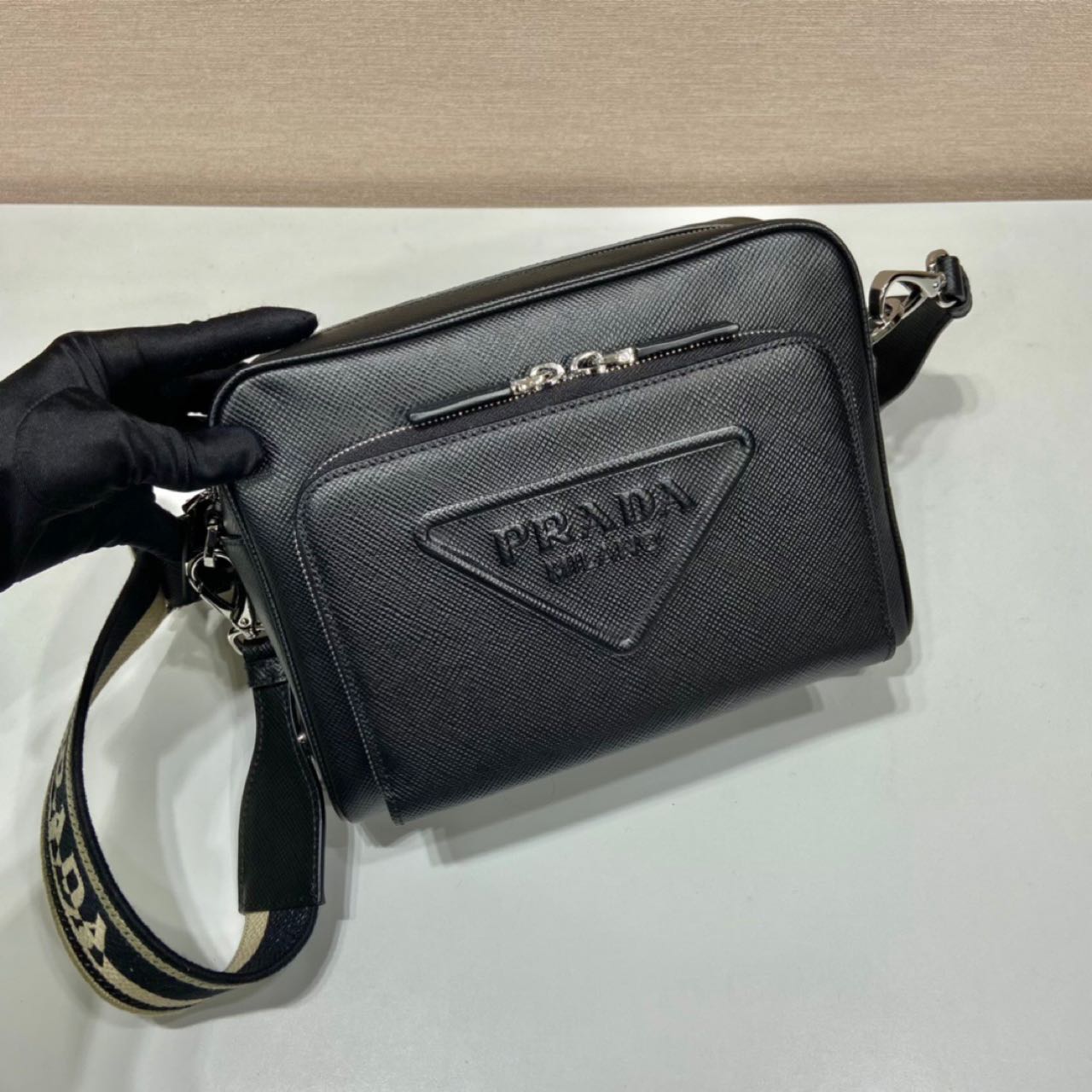 Prada Saffiano Leather Shoulder Bag(24-18-6cm) - FashionPlug
