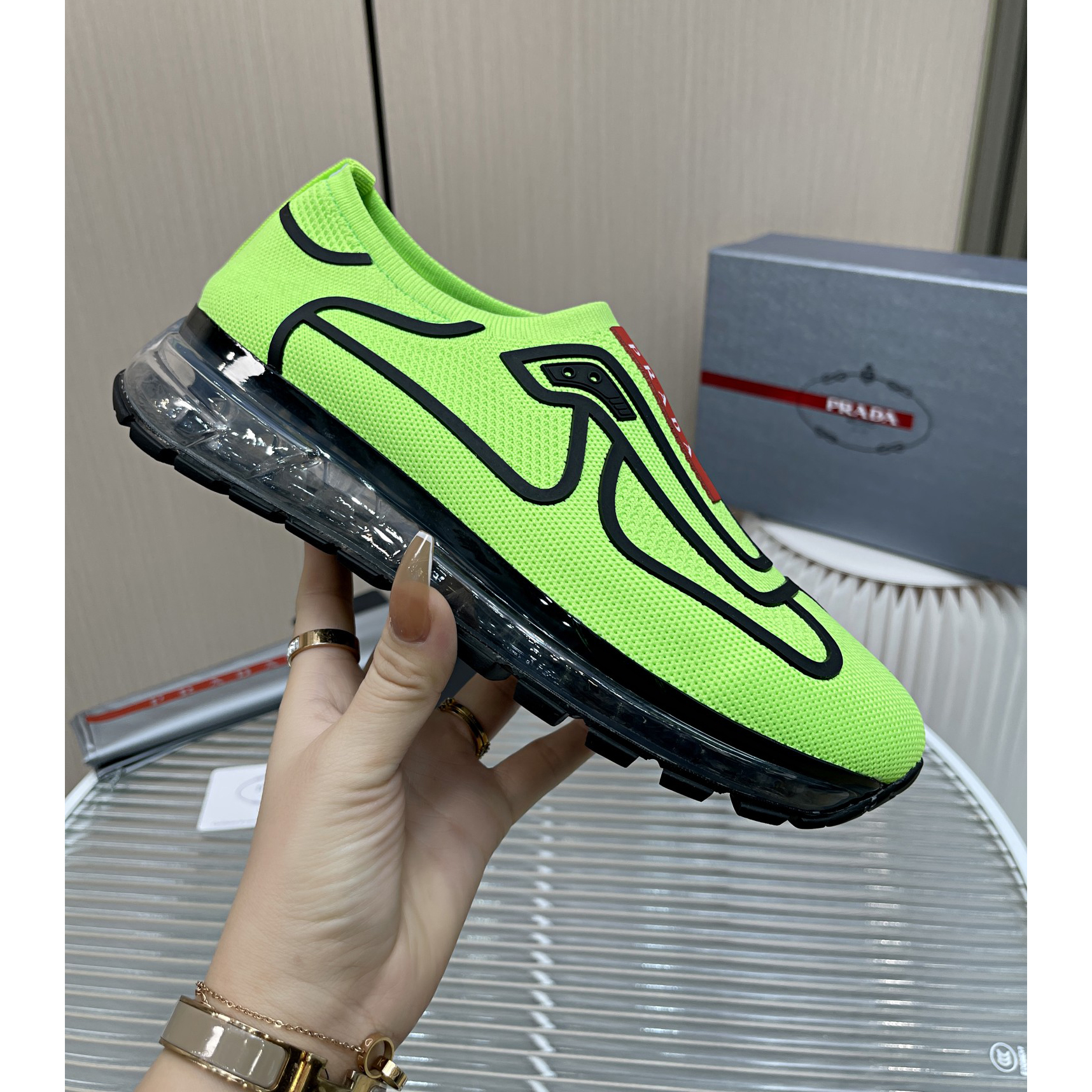 Prada Logo Sneakers In Green - FashionPlug
