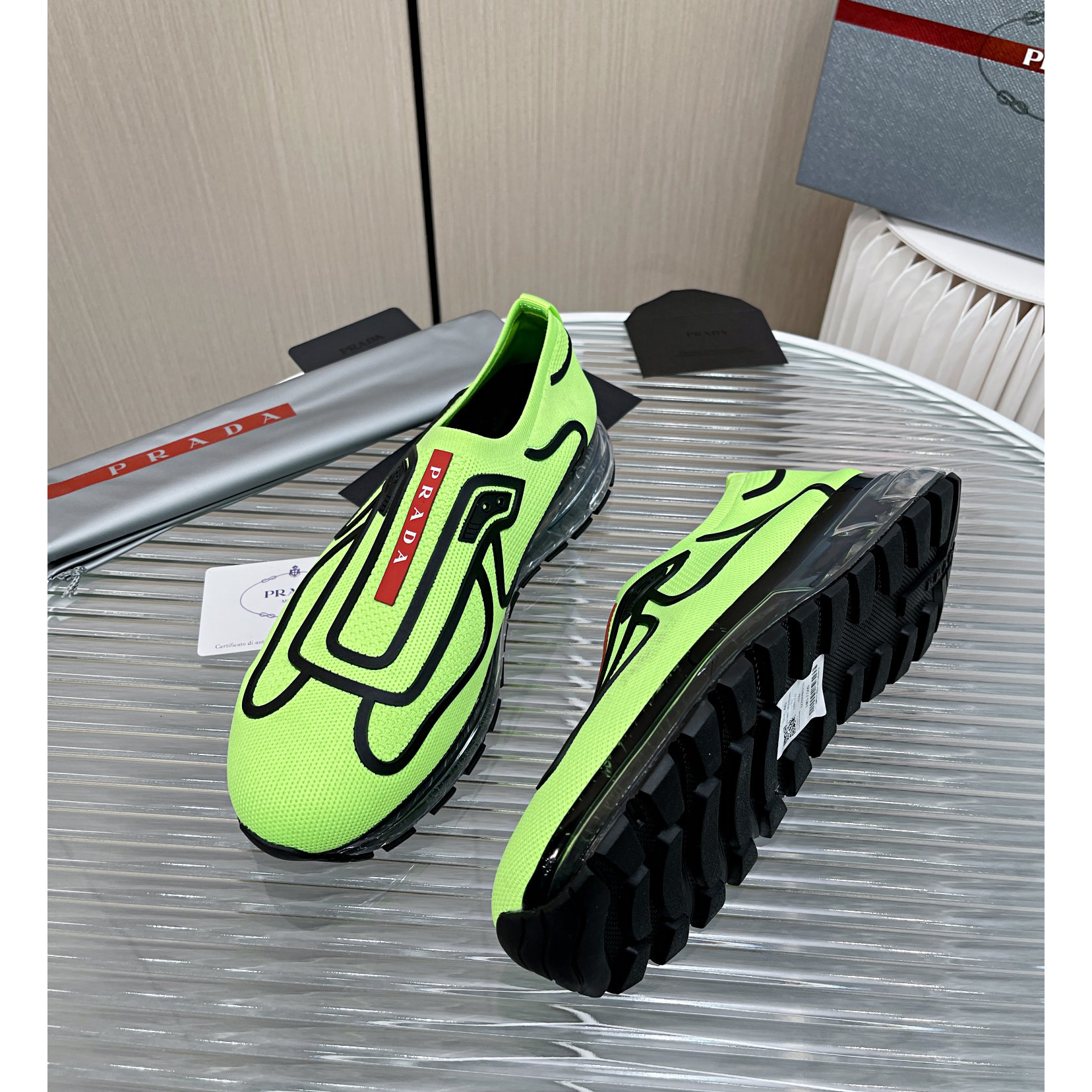 Prada Logo Sneakers In Green - FashionPlug
