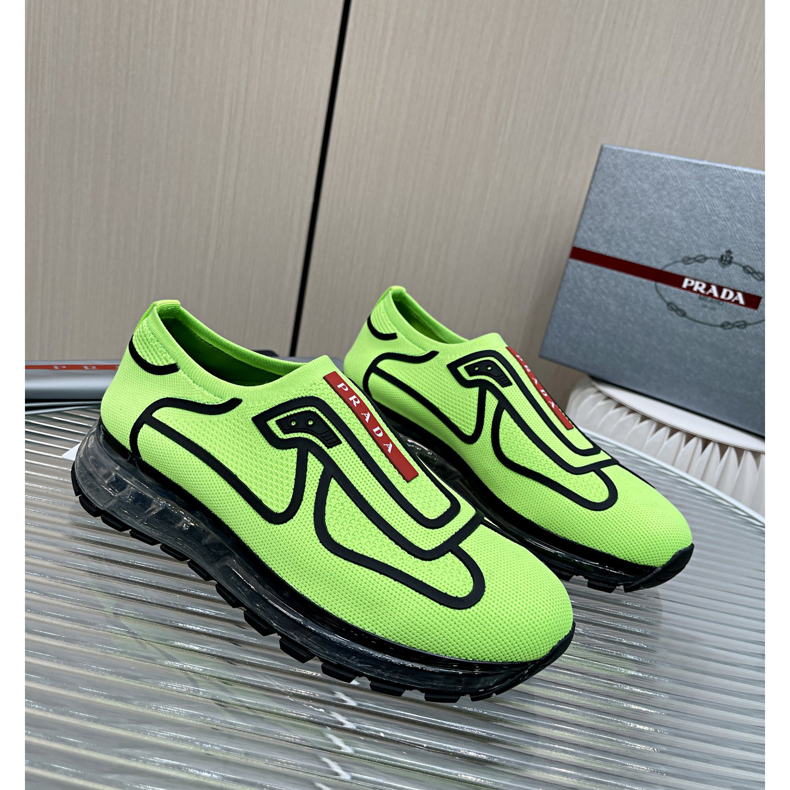 Prada Logo Sneakers In Green - FashionPlug